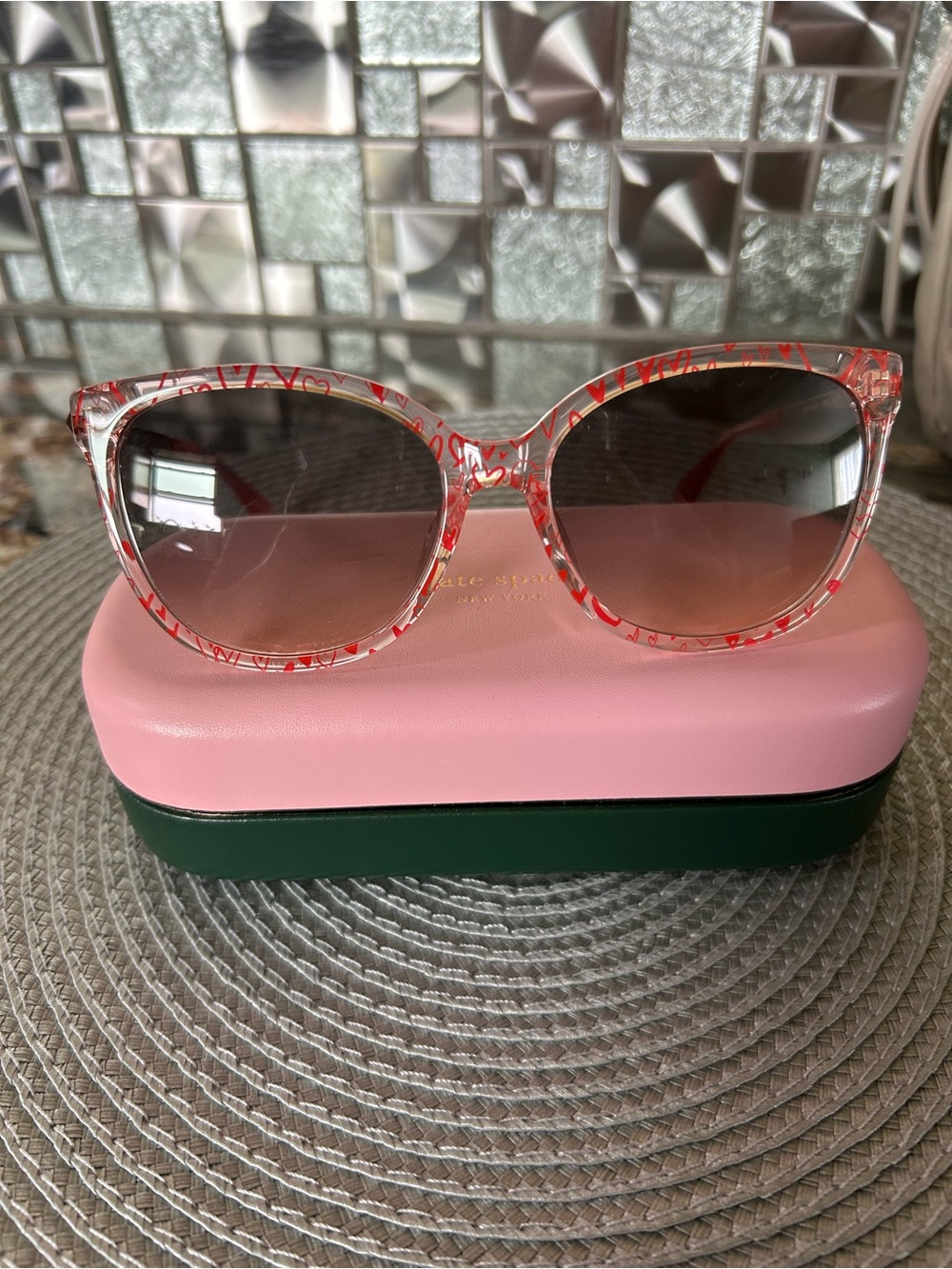 kate spade Clear Pink Patterned Cat-Eye Sunglasses with Gradient Lenses